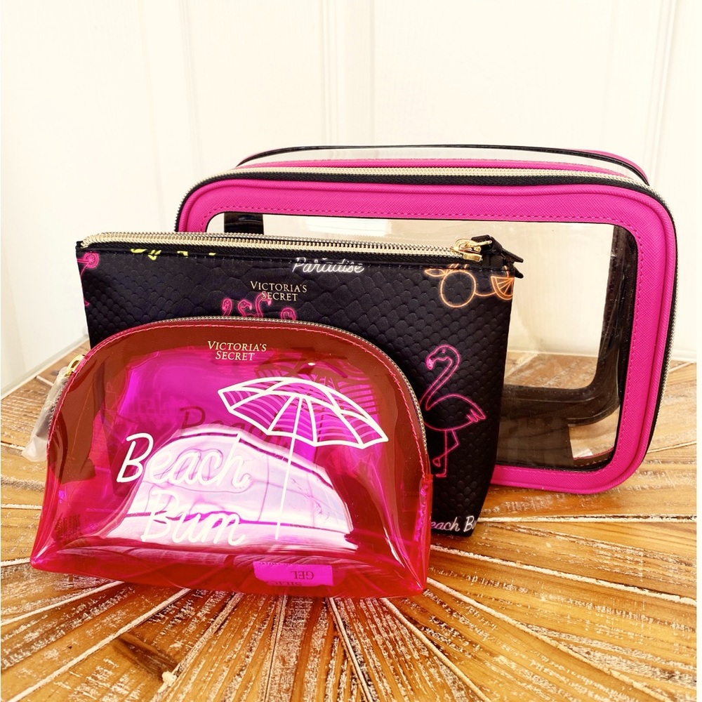 NWT Victoria’s Secret Beach Bum PVC Cosmetic Travel Bag Trio